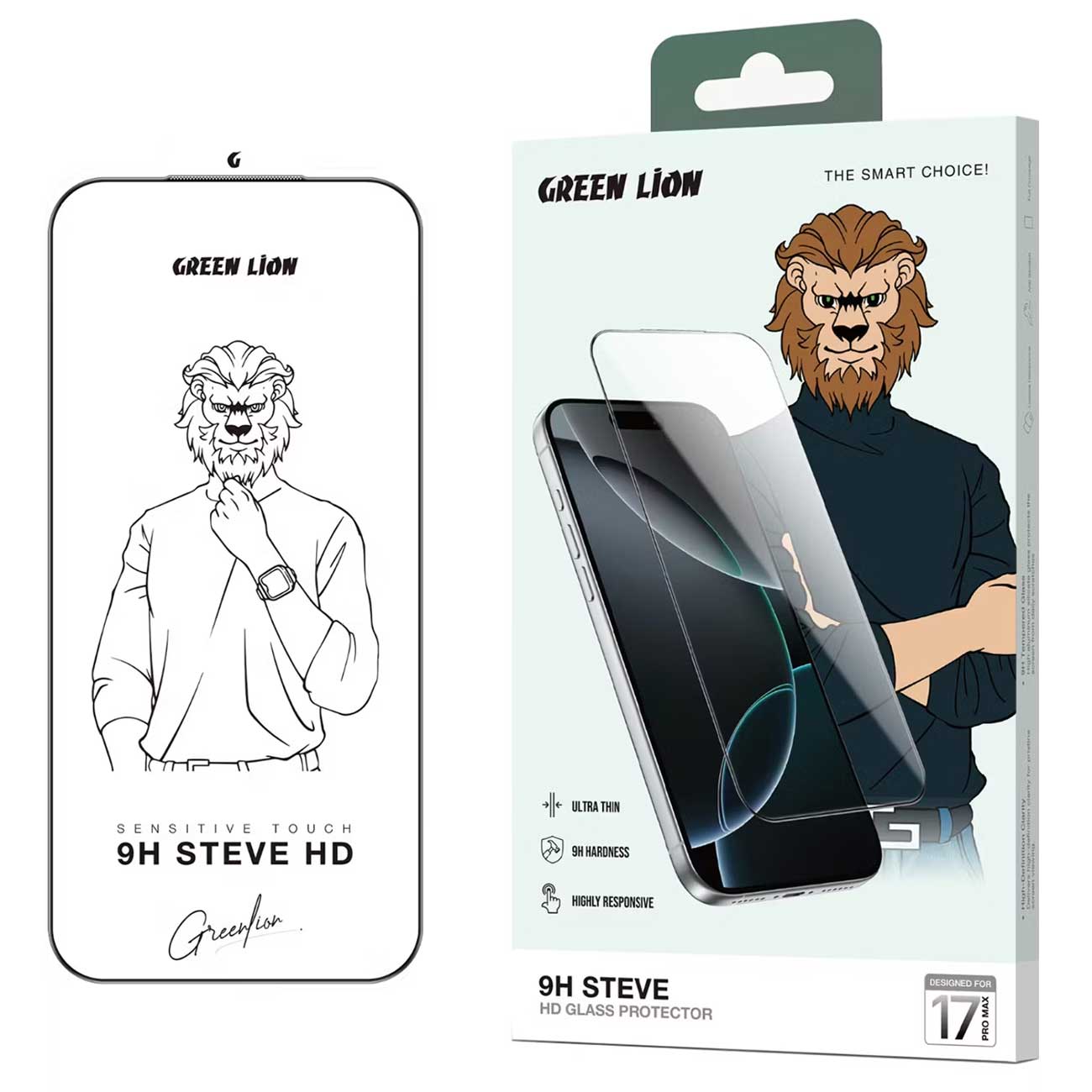 گلس شفاف آیفون 17 پرومکس گرین لاین Green Lion Steve GN9HSGL17PMCL